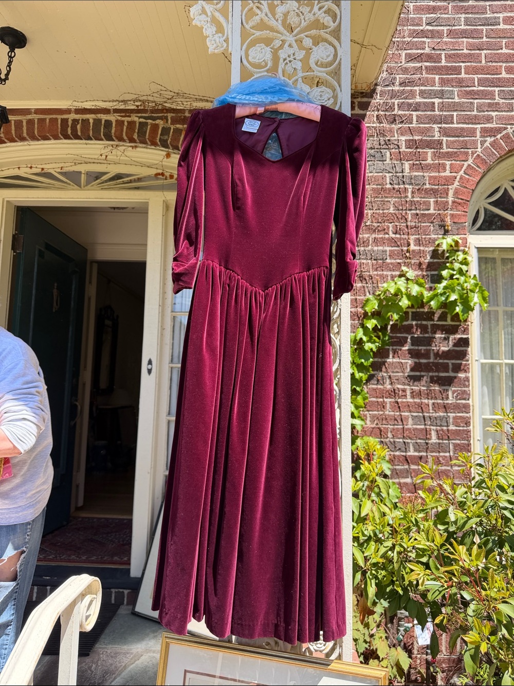 90s Laura Ashley Vintage-Inspired Burgundy Velvet Dress - Women